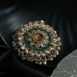 Aatmana Kundan-Studded & Beaded Green Cocktail Ring for Women-image-71