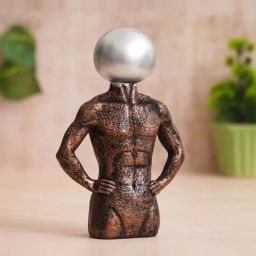 eCraftIndia Silver & Brown Polyresin Men Statue Round Sign On Face Human Figurine Showpiece-image-59