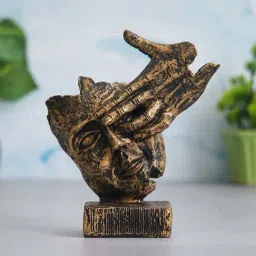 eCraftIndia Brown Polyresin Antique Human Face Sculpture With H On Eye Human Figurine Showpiece-image-97