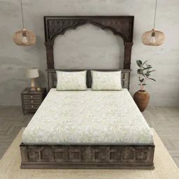 JaipurFabric Green & Grey Cotton 254 TC Wildlife Super King Size Bedsheet with 2 Pillow Covers-8