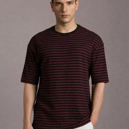 Louis Philippe Black Cotton Regular Fit Striped T-Shirt-image-43