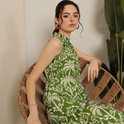 STREET 9 Women Tropical Printed Sleeveless Cotton Fit and Flare Maxi Dress-picture-46