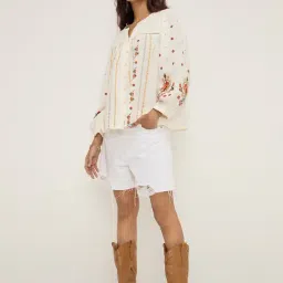 Bombay Paisley by Westside White Embroidered Cotton Blouse-image-46