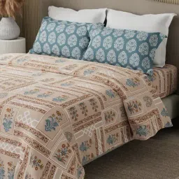 Boutique Living Valatia Karigiri Brown & Pink Cotton 200 TC Double Bedsheet with 2 Pillow Covers-image-39