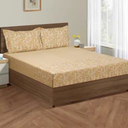 Swayam Dona Floral Gold 160 TC Cotton King Fitted Fitted Bedsheet with 2 Pillow Covers-20