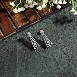 Zeneme Rhodium Plated Silver Toned Pink AD Studded Drop Earrings-10