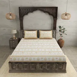 JaipurFabric Brown Cotton 254 TC Urban Tribals Super King Size Bedsheet with 2 Pillow Covers-image-2