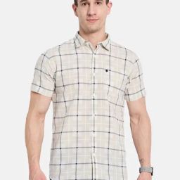 Mettle Beige Cotton Regular Fit Checks Shirt-image-23
