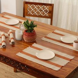 Peepul Tree 6Pcs Rust & Off White Textured Table Placemats-image-45