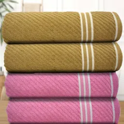 Myntra Elegant Homes Mustard & Pink 4 Pieces Cotton 400 GSM Bath Towel-image-72
