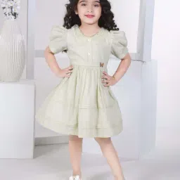 Peppermint Girls Beige Linen Textured Dress-picture-8