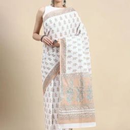 SHANVIKA White & Brown Cotton Printed Saree Without Blouse-picture-40