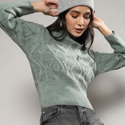 Campus Sutra Green Self Design Sweater-image-2
