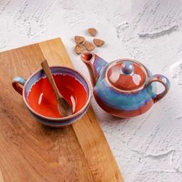 VarEesha Red Ceramic Pottery Teapot and Cup Set-11