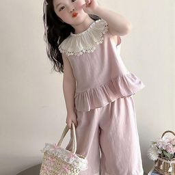 LULU & SKY Girls Lace Detail Sleeveless Top With Palazzos-image-24