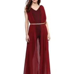 Miss Chase Maroon Cotton Jumpsuit-image-23