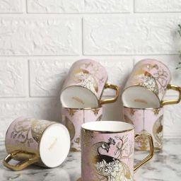 Femora Golden & Pink Bone China Tea Cup (0.18 L) - Set of 6-19