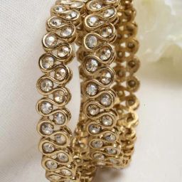 Karatcart Antique Gold-Plated Golden Kundan Studded Bangles for Women - Set of 2-17