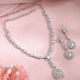 Rubans Rhodium Plated Cubic Zirconia & American Diamond Studded Jewellery Set-22