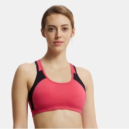Jockey 1380 Wirefree Padded Cotton Elastane Active Bra - Ruby & Black-picture-45
