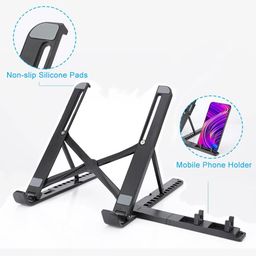 SOOPII Adjustable Aluminum Ergonomic Laptop Stand with Phone Holder | Foldable & Portable Desktop Riser Compatible with MacBook, Notebooks, Tablets | Anti-Slip Tray Support for Desk, Table, and Books image 2