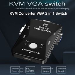 AMS 2 Port USB KVM Switch, KVM VGA SVGA Switch Box USB 2.0 KVM Mouse Switcher Keyboard 1920 * 1080 VGA Splitter Box Sharing Switch. (AMS-SWT-0230) image 2