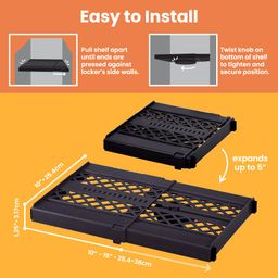 LockerMate Adjust-A-Shelf Locker Shelf, Easy to Use, Extends to Fit Your Locker, Black image 3