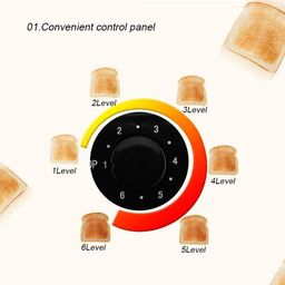 asixxsix Bread Cooking Machine, Bread Toasters, Black Practical 6 Gears Temperature Control Convenient Durable Simple for Home Bakery image 3