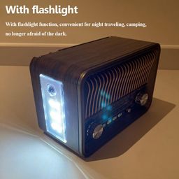 Bloepum Portable FM AM SW Radio Vintage Radio Wireless Bluetooth Speaker with LED Flashlight Support TF Card U Disk AUX image 3