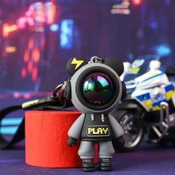 bowiemall Polyvinyl Chloride (Pvc) Space Astronaut Keychain Pilot Bear Strap Keychain Keyrings Creative Cool Cute Kawaii Keychains For Backpacks Key, Black image 3