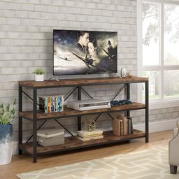 Tribesigns 55 Inches Long Sofa Table with Storage Shelves, 3 Tiers Industrial Rustic Console Table with Open Shelves, Three Decorative Shelf, Open TV Shelf for Living Room, Hallway, Book image 4