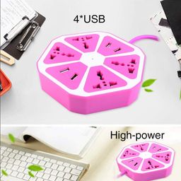 generic HIFY Heavy Duty Hexagon Extension Board and Power Socket with 4 USB Port+4 Power Socket Fast Charging Speed LED Indicator Portable Easy to Carry with 5 to 6 ft Surge Protection 2500W Multi-Faceted Safety Sockets Pink Color image 5