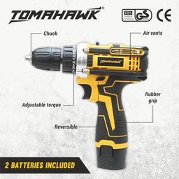 tomahawk TOMAHAWK® T7400 12V Cordless Screwdriver and Drill Machine - 1350RPM - Reversible switch Multi-Torque Clutch, 10mm Keyless Chuck - 2x1.5Ah Battery with BMC case image 2