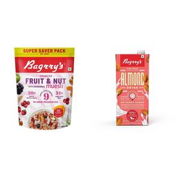 Bagrry's Crunchy Muesli with 30% Fruit & Nut Cranberries 750gm & Bagrrys Plant Based Almond Drink 1l | Vegan | Dairy free | No Added Sugar| Plant based milk | No Preservatives | Breakfast Cereals image 1