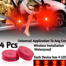 ACUTAS 4 Pcs Universal Waterproof 5 LED Wireless Car Door Warning Lights (Red, 2pairs 4pcs) image 2