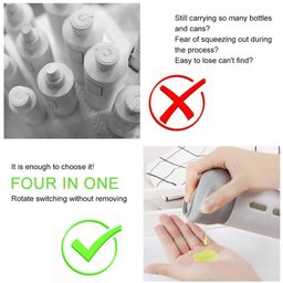 nroq 4 in 1 Travel Dispenser, Travel Shampoo and Conditioner Dispenser, Refillable Travel Empty Bottles for Toiletries, Muti Pump Bottle Toiletry Bottles for Travelling (Multi Color) (Pack of 1) image 5