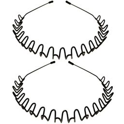 Metal Headbands, WantGor 2 Pack Fashion Unisex Black Hairband Spring Wave Non Slip Sports Headwear Hair Hoop Hair Accessories image 1