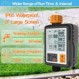 pinolex Drip Irrigation Water Timer Digital Controller Fully Automatic Adapters Batteries Included Child Lock Feature Programmable Garden Lawn Hose Faucet System Auto & Manual Mode 3Inch Large Screen image 2