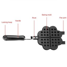 dr mall Heart Shape Non Stick Waffle Maker Machine with Comfortable Handle for Kitchen Gas Stove Waffle Maker Pan Press Plate Cooking Baking Tool with Long Handle, Low Power Consumption image 5