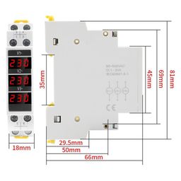 amiciSense 3-Phase Voltage Meter, AC 80~500V Mini Voltage Tester with 3 LED Display & 1.8cm Wide Only, 35Mm Din Rail Mounted, Red image 2