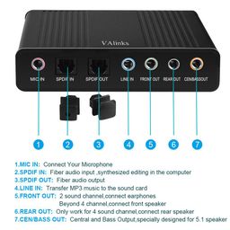 VAlinks USB 2.0 External Sound Card 6 Channel 5.1 Surround Optical S/PDIF Audio Sound Card Adapter for PC Laptop Recording Compatible with Windows 10/8 / 7/ XP image 3