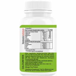 Immunescience Calcium For Kids With Vitamin D3 (Vit d),Magnesium,Zinc,Vitamin C,L lysine Multivitamin Supplement For Strong Bone,Teeth,Height,& Growth - 60 Chewable Tablets (Pack 1), 250 grams image 2