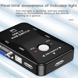 2 Port USB 2.0 KVM VGA SVGA Switch KVM Extender Switcher Box with Control Button for PC Keyboard Mouse Monitor-Black image 3
