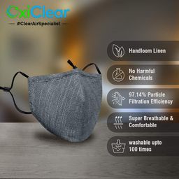 oxiclear Handloom Linen Anti-Pollution Face Mask, 3-Layer Super Breathable, Washable & Reusable image 2