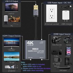 Etzin HDMI Video Capture Card, HDMI to USB 3.0 Device, Full HD 1080P 60fps Live Game Capture Recording Box With HDMI Loop-out Support Windows 7/8/10 Linux Twitch for PS3/4 Switch Xbox Streaming and Recording-(EPL-797HVC) image 3