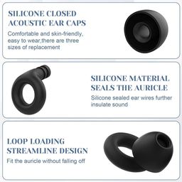 CESITRA 2 Ear Plugs for Noise Reduction, Soft Silicone Earplugs for Noise Cancelling, Ear Buds for Sleeping, Flight Travel, Studying - Includes 6 Ear Tips (S/M/L), Black image 5