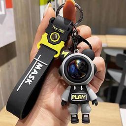 bowiemall Polyvinyl Chloride (Pvc) Space Astronaut Keychain Pilot Bear Strap Keychain Keyrings Creative Cool Cute Kawaii Keychains For Backpacks Key, Black image 2