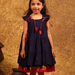 MIRALI Girl's Floral Navy Blue Tiered Gathered A-Line Dress-picture-49