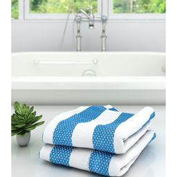 Athom Living 100% Premium Cotton Bath Towel Star Stripes Print Pack of 2- Blue-image-91
