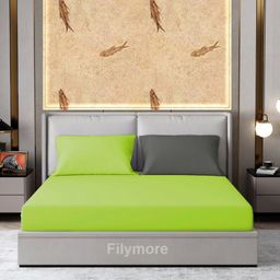 Filymore Plain Solid Double Bedsheet  Made with Pure Microfiber with 2 Pillow Covers  - Green & Grey-21